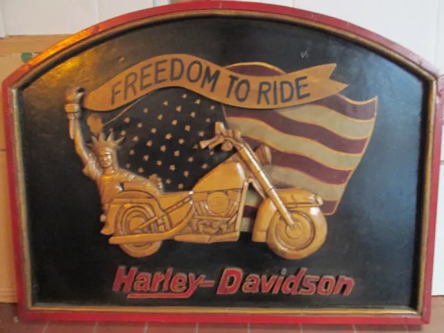 Quadro Pannello Pubblicitario "Harley-Davidson" In Legno A Rilievo - Vintage Usa