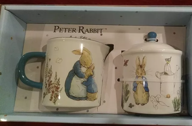 BEATRIX  POTTER Peter Rabbit  Sugar Bowl and Creamer Set Easter Bunny NEW NIB