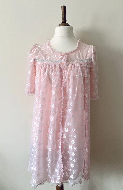 Abito vintage BHS Prova accappatoio corto 2 strati nylon e rosa rayon anni '60