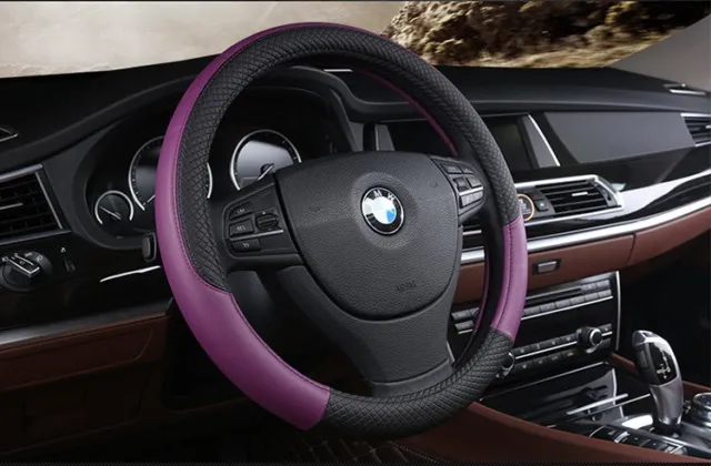 Car Steering Wheel Cover Black Purple Leather for 1 3 Series X6 X5 X3 X1 15''