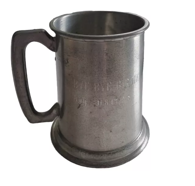 Vintage English Pewter Tankard Glass Bottom 1 Pint Mug Glass *Engraved