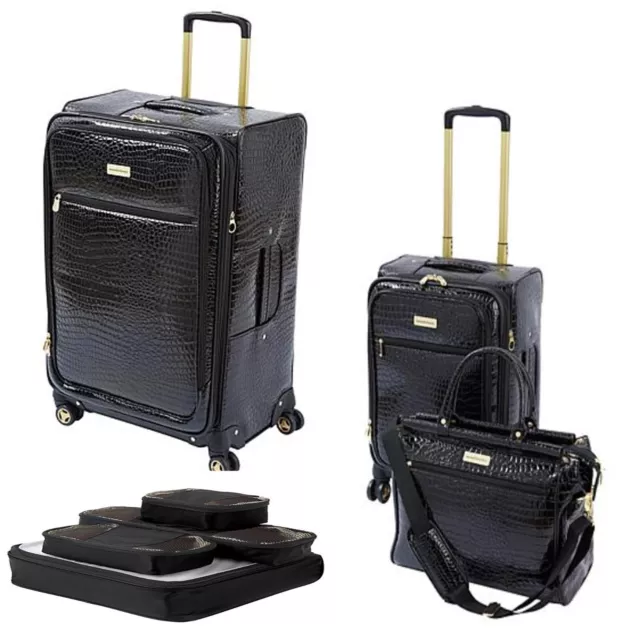 Samantha Brown Luggage Croco Embossed Jet Set Travel Collection Black