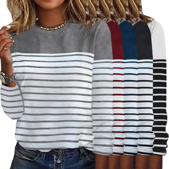 Women's Striped Long Sleeve T-Shirt Casual Loose Blouse Pullover Tops Tee Blouse 3
