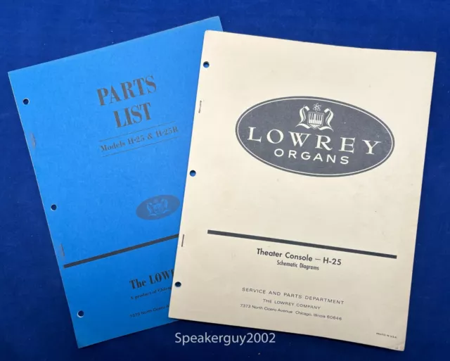 Original Lowrey Organs Schematic & Parts List Manuals / Theater Console - H-25