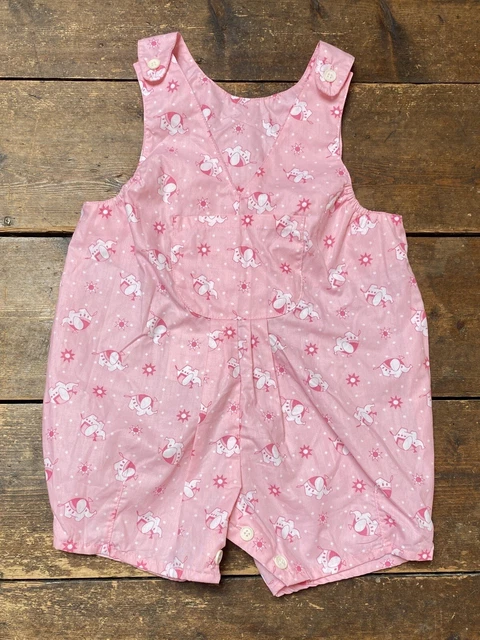 Dungarees elefante estivo vintage bambine età 12-18 mesi anni '90 C&A nuove etichette