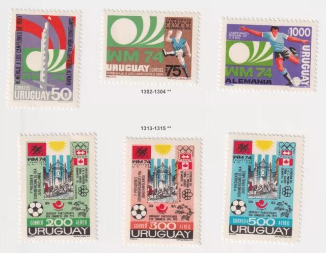 Uruguay, Mi_1302-04, Fußballweltmeisterschaft, 1974 Deutschland, und 1313-15