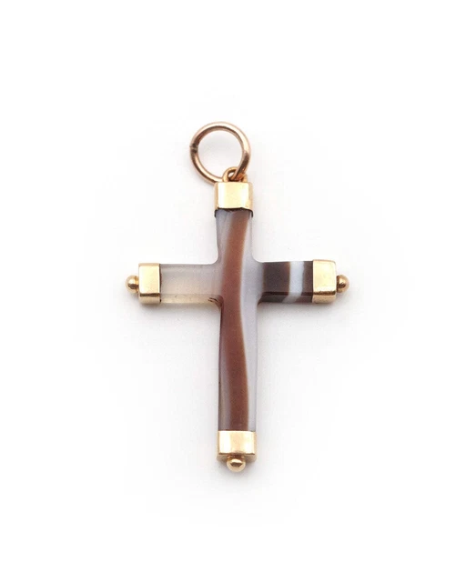 Pendentif Croix Ancienne Plaqué Or Cuivré - Double Face, Vintage - Occasion (voir Description)