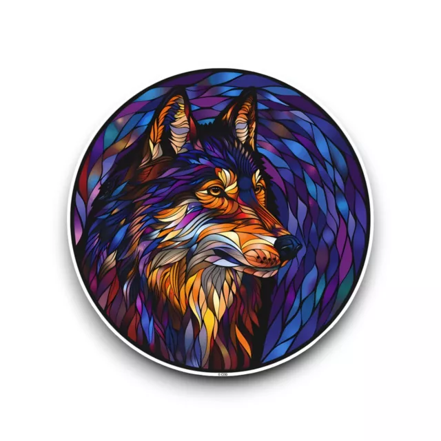 LARGE Beautiful Wolf Stained Glass Window Design Opaque Vinyl Sticker Decal