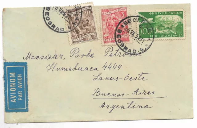 YUGOSLAVIA to ARGENTINA Airmail Cover 1952 VF