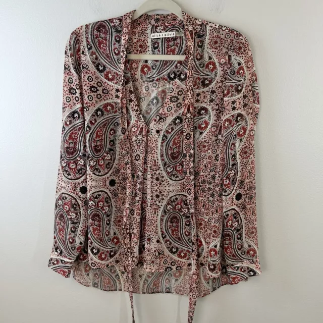 Alice + Olivia Blouse Womens M Anabel Tie Neck Paisley Boho Long Sleeve