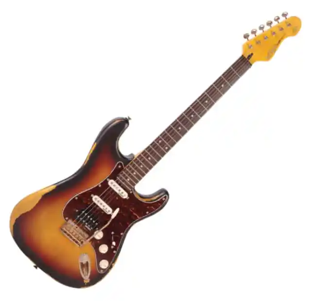 Vintage Icon Series V6HMRSB E-Gitarre HSS Distressed 3-Tone Sunburst Tremolo