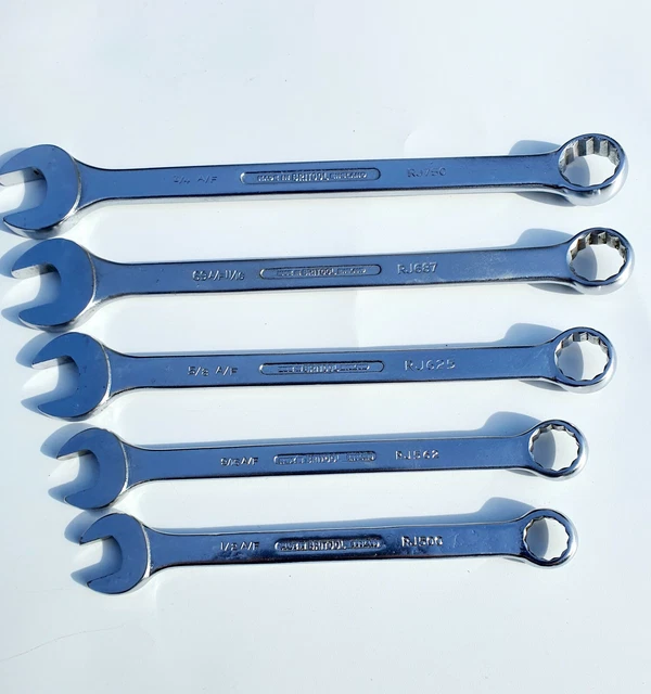 VINTAGE BRITOOL 5 Piece Whitworth Combination Spanner Set 1/2 AF To 3/4 ...