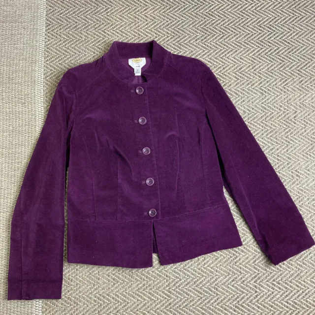 Talbots Womens Velvet Blazer Jacket Purple Buttons Stretch Size 10