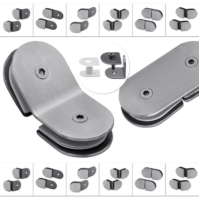 2x Glass Holder Angle Corner Connector Stainless Steel Clamp Shower Cabin Bath