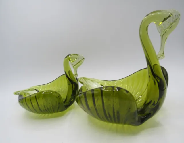 Italian a pair of Green Glass Swans