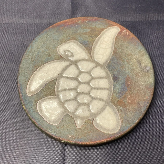 thumbnail image 2 of Handmade Wolf Coaster – Raku Pottery, Art Pottery, Handsigned – NEW 2 of 2
