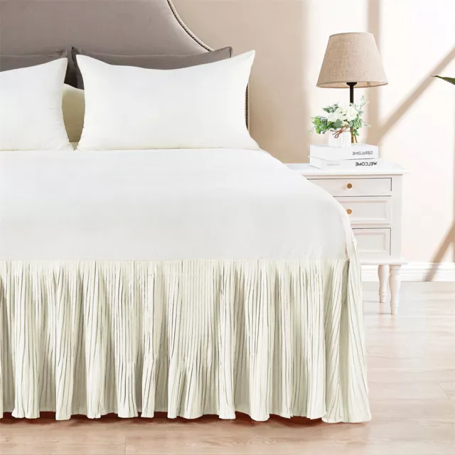 Lightweight Pleated Bed Skirt Queen King 18'' Drop Easy Fit , Solid Color 3