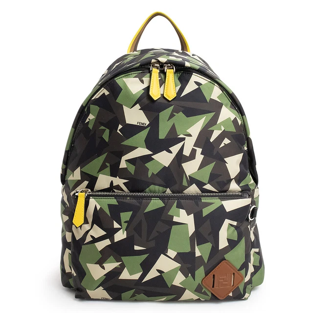 Fendi Bugs Camouflage Backpack Ruck Sack Daypack Nylon Calfskin Leather Multicol