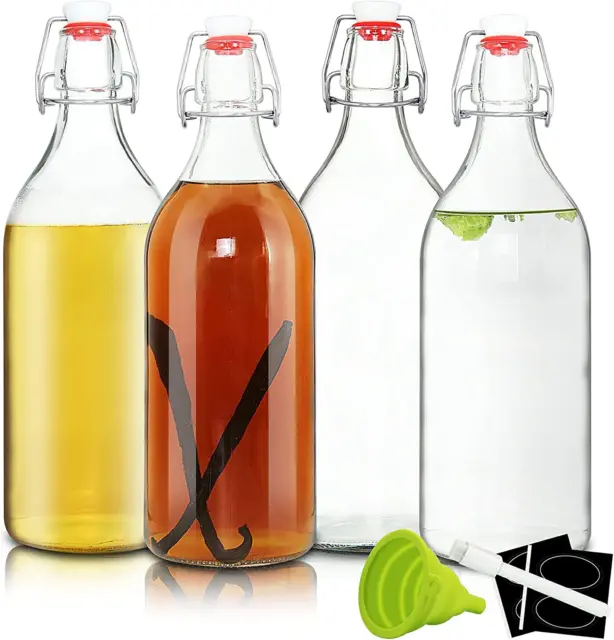 32oz Swing Top Bottles -Glass Beer Bottle with Airtight Rubber Seal Flip Caps fo