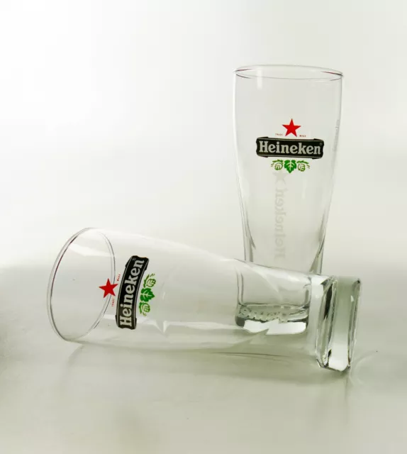 2 Heineken Bier Niederlande Bierstange 0,3 l Kontur Bierglas Gläser 2423