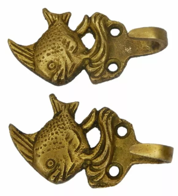 Small Fish Vintage Style Handmade Brass Key Cup Cloth Hanger Wall Mounted Hook 3