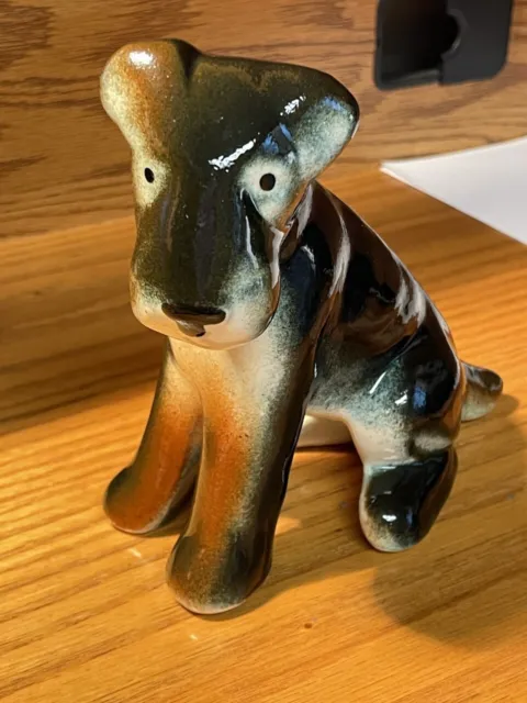 Studio Pottery Airdale Terrier Figurine Sitting Puppy Dog Hobbyist
