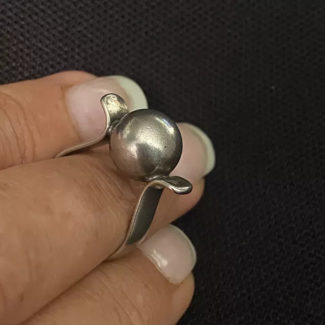 Vintage Estate Sterling Silver Beau High Set Ball Modernist Ring Sz 5 Adjustable