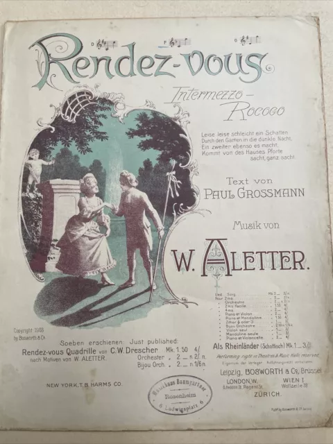 Rendez-Vous Intermezzo Rococo W. Aletter alte Noten Heft Klavier Piano um 1903