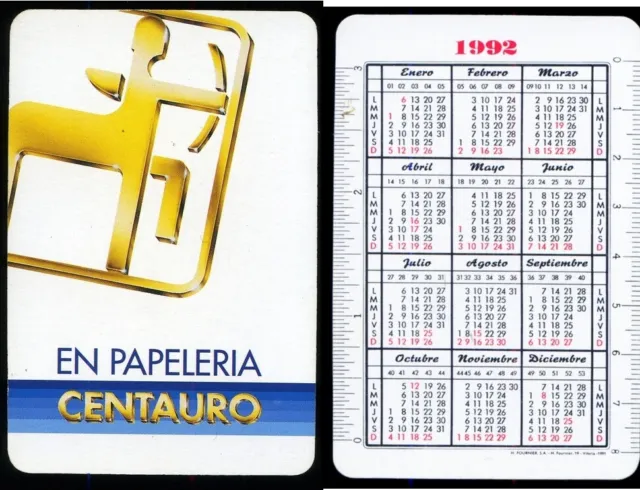 X1540D-Calendario Fournier En Papeleria Centauro 1992