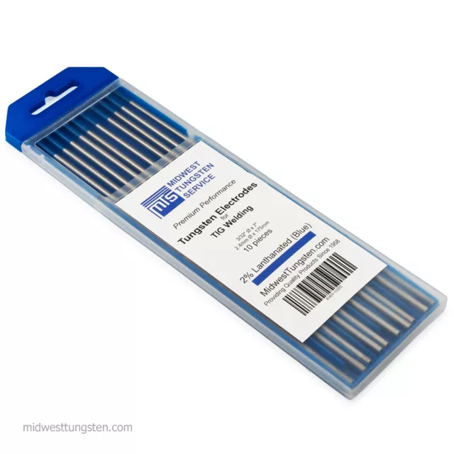 TIG Welding Tungsten Rod Electrodes 2% Lanthanated 3/32” x 7” (Blue, WL20) 10PK