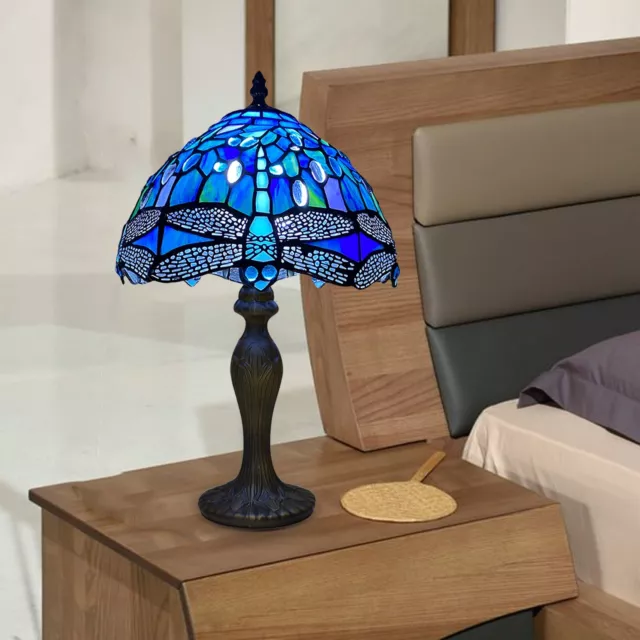 Blue Tiffany Style Multicolor Dragonfly Table Lamp 10inch Shade Stained Glass UK