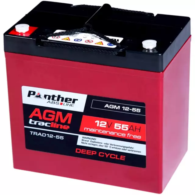 Panther Bleiakku AGM 12V 55Ah USV Akku Boot Solar Batterie ersetzt 50Ah 60Ah Gel