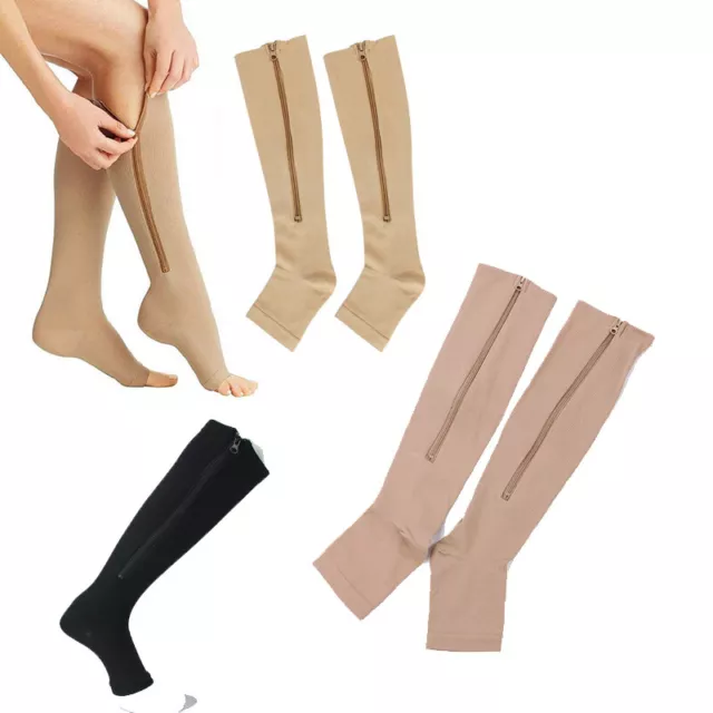 Open Toe Zip Up Compression Socks Zipper Leg Feet Support Unisex Knee Stocking