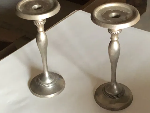 Pottery Barn 2 Tapered Pillar Candle Holders Silver Plated 10”