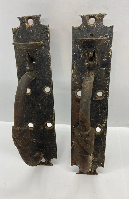 Antique Steel Gate/ Door Pull Hardware LARGE SIZE For Parts Only Lot Of 2