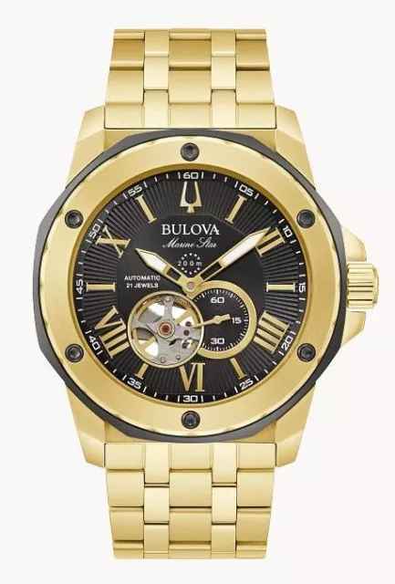 BULOVA MARINE STAR Men's Automatic Skeleton Gold-Tone 45MM Watch 98A273 ...