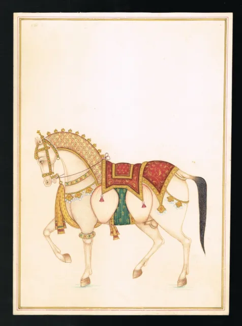 Indien Miniature Animal Peinture De Décoré Cheval Finest Gouache & Or Travail