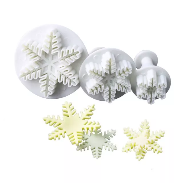 3pcs Snowflake Plunger Cake Cutter Fondant Cookie Mould Craft Decorating Tool