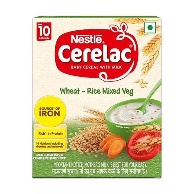 Nestlé Cerelac Baby Cereal with Milk, Wheat-Rice Mixed Veg from 10 Month 10.5 Oz