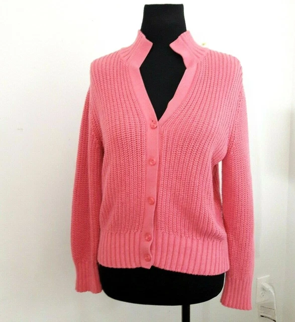 Talbots Cable Knit Cardigan Sweater Rose Pink Cotton Blend Women's Size Small