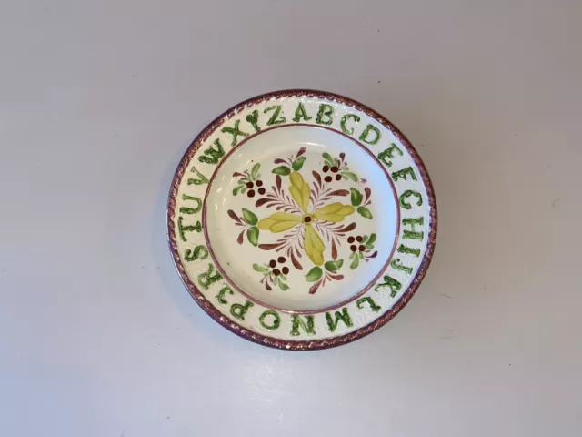 Staffordshire Pearlware Alphabet Childs Plate Children Ca. 1830 Flower Luster