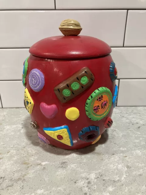 Vintage Cookies All Over Pattern Cookie Jar with Walnut Lid Napco - Painted?