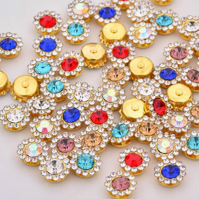 50 Gold Bling Crystal Rhinestone Pearl Flatback Buttons 9mm 11mm Wedding Crafts