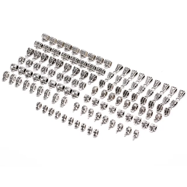 120Pcs Metal Connectors Spacer Beads Bail Tube Beads Charms DIY Jewelry Maki-wf