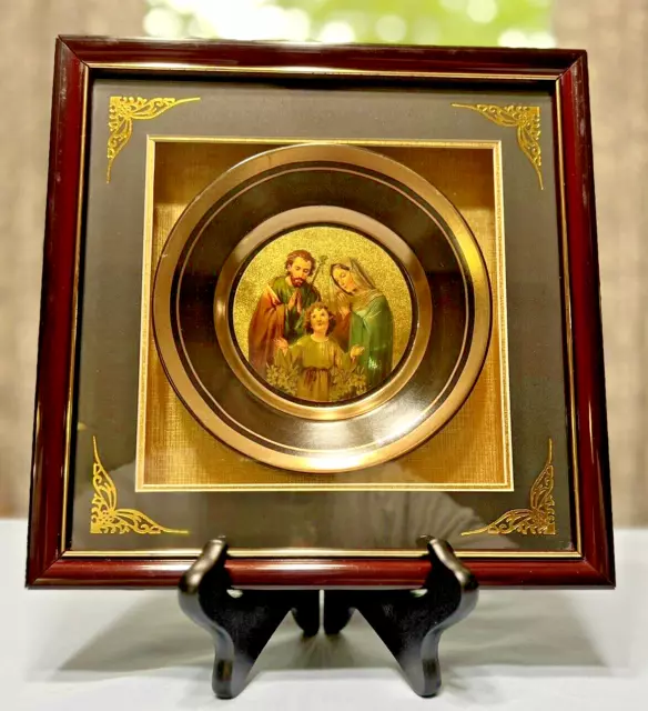 Vintage Bellazzi's Holy Family Gold Foil Lithograph Ornate Plate Shadow Box