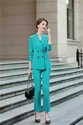Tailleur completo donna azzurro giacca manica lunga pantalone elegante 46 48
