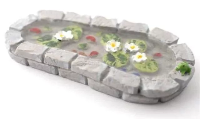 Miniatura Grigio Pietra Fairy Stagno con Rana Giardino Accessorio 1/12th Scala