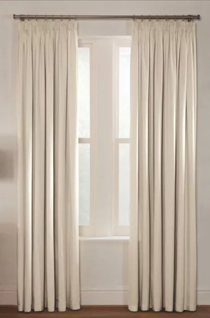 Natural Woven Blackout Pencil Pleat Curtains Tape Top Curtain Pair