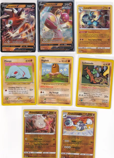 [LOT 20] Pokemon SWSH Fighting V/Reverse Holo Medicham Lycanroc [EX/NM] FR230