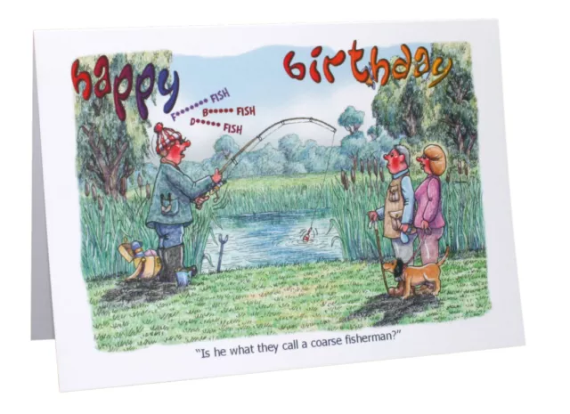 Happy Birthday Fishing Humour Cartoon A5 Funny Greeting Card By Armand Foster
